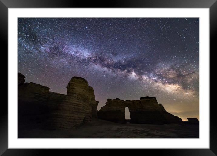 Monument Rocks and the Milkyway Framed Mounted Print by John Finney
