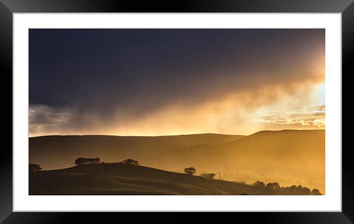 Eccles Pike heavy rain at sunset Framed Mounted Print by John Finney