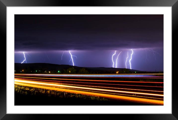 Lightning light trails, New Mexico  Framed Mounted Print by John Finney