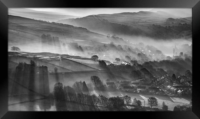 Hayfield shadows (black and white).  Framed Print by John Finney