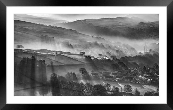 Hayfield shadows (black and white).  Framed Mounted Print by John Finney