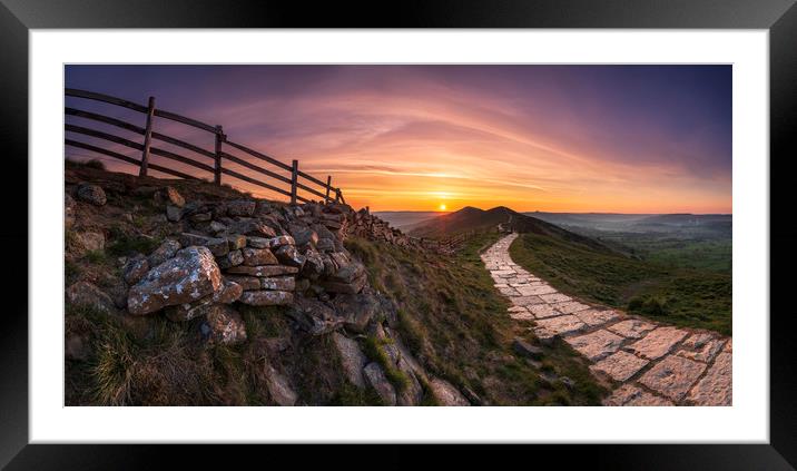 The Great Ridge sunrise, Castleton, Peak District. Framed Mounted Print by John Finney