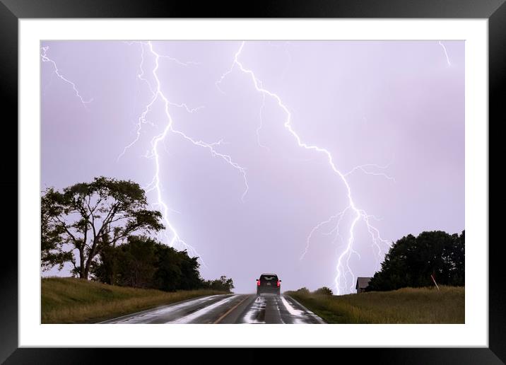 Into the Storm, Nebraska Framed Mounted Print by John Finney
