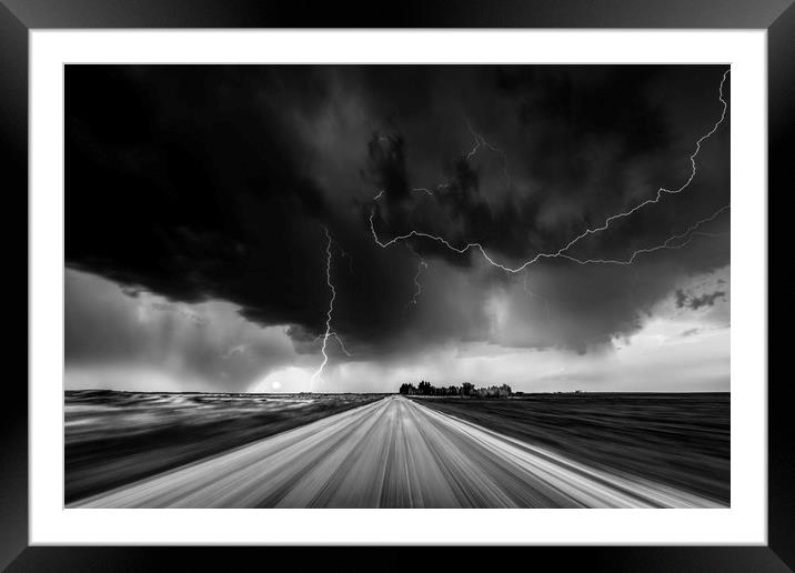 Storm Chase sunset, Colorado.  Framed Mounted Print by John Finney