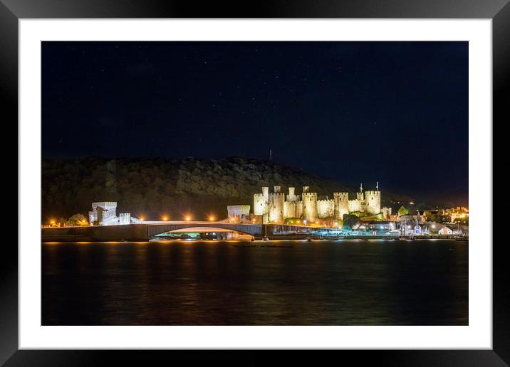 Conwy Castle at night, North Wales Framed Mounted Print by John Finney