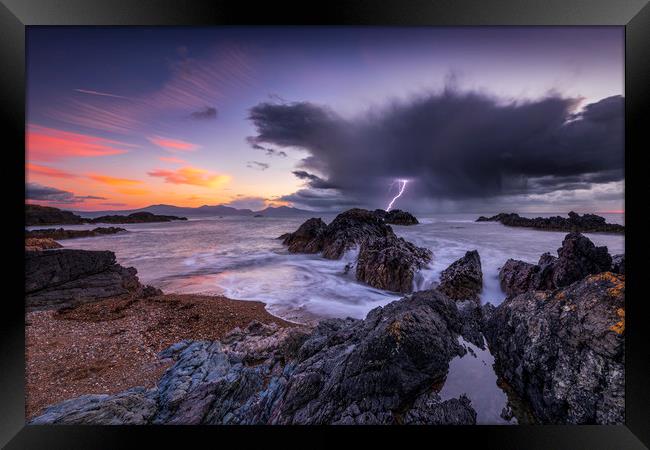 Llanddwyn Island beach storm Framed Print by John Finney