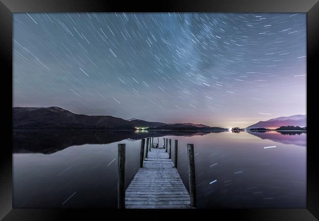Star trails in the frost, Lake District. Framed Print by John Finney