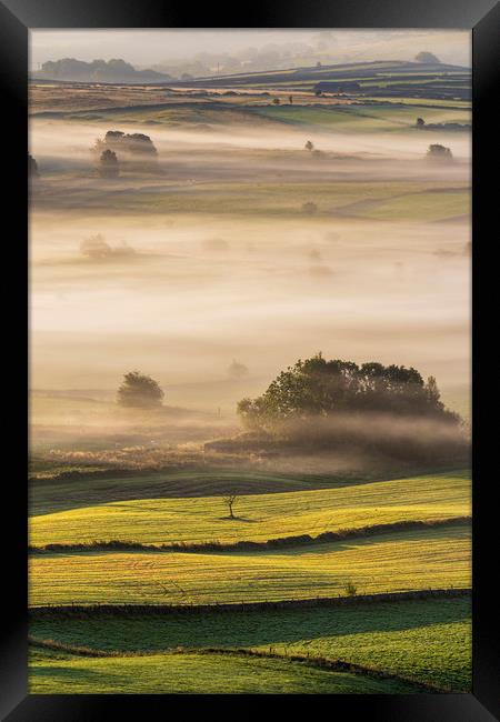 Foolow Morning Mist and Light Framed Print by John Finney