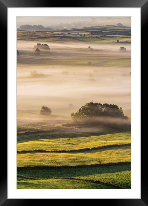 Foolow Morning Mist and Light Framed Mounted Print by John Finney