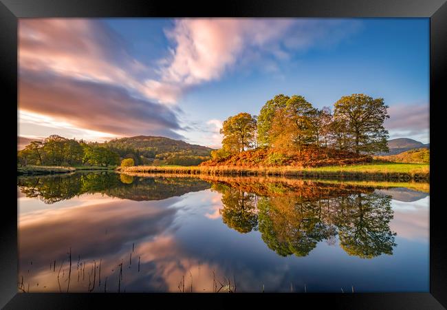 Elterwater Autumn reflections, Lake District Framed Print by John Finney