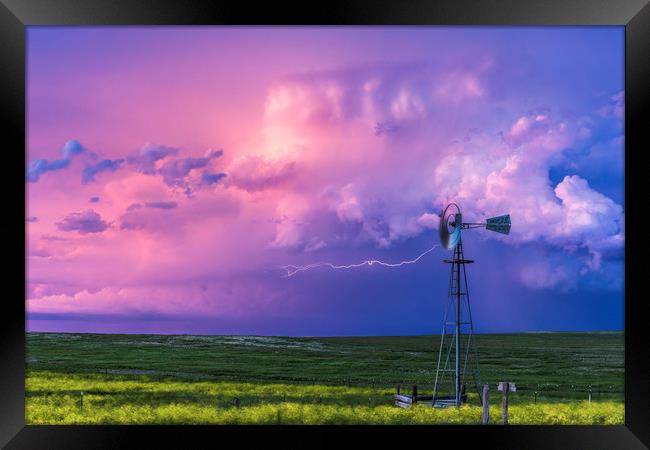 Thunderstorm Lightning over Montana  Framed Print by John Finney