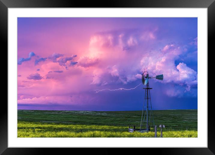 Thunderstorm Lightning over Montana  Framed Mounted Print by John Finney