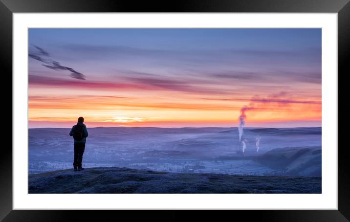 Watching the sunrise over Castleton, Derbyshire.  Framed Mounted Print by John Finney