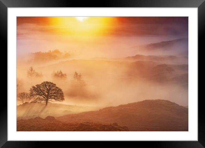 Loughrigg Fell sunrise. Lake District.  Framed Mounted Print by John Finney