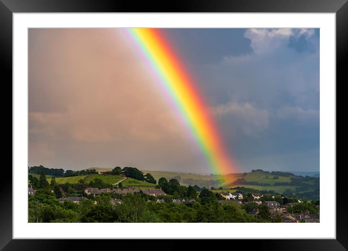 Rainbow over New Mills, Derbyshire Framed Mounted Print by John Finney