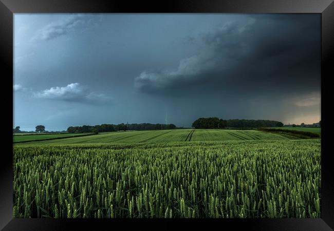 North Yorkshire Lightning over Crops Framed Print by John Finney