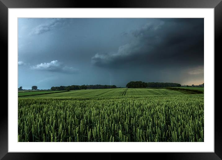 North Yorkshire Lightning over Crops Framed Mounted Print by John Finney