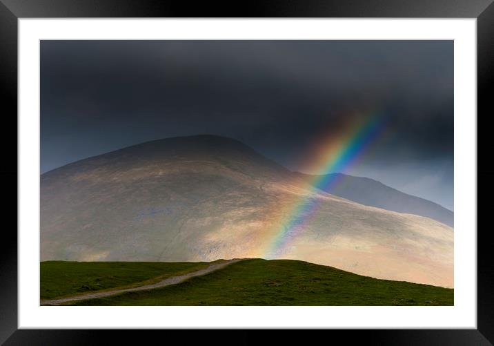 Blencathra rainbow, Lake District. Framed Mounted Print by John Finney