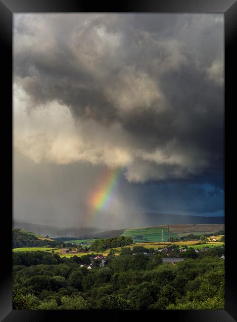 Hayfield Thunderstorm Rainbow Framed Print by John Finney
