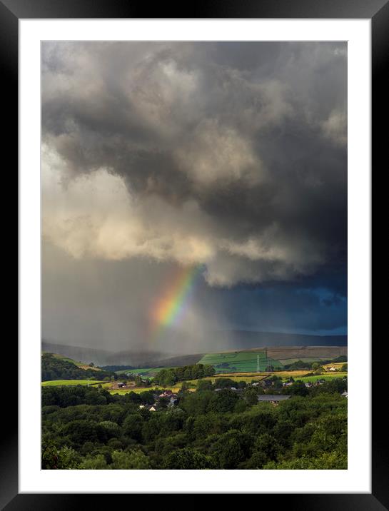 Hayfield Thunderstorm Rainbow Framed Mounted Print by John Finney