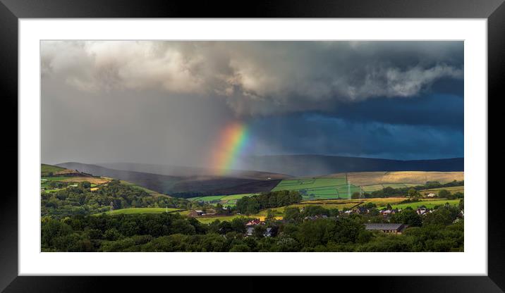 Hayfield Thunderstorm Rainbow Framed Mounted Print by John Finney