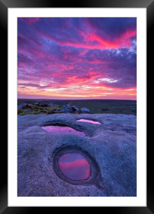 Higgor Tor Purple Sunrise Reflections Framed Mounted Print by John Finney