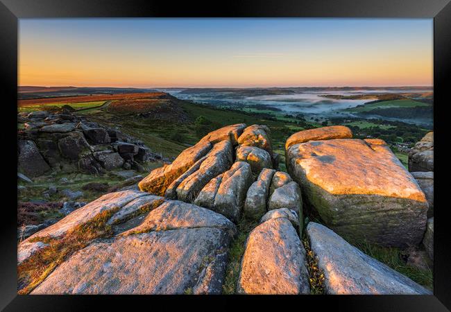 Curbar Edge Autumn sunrise  Framed Print by John Finney