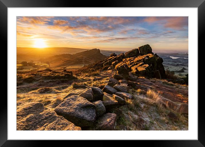 The Roaches; Hen Cloud Sunrise  Framed Mounted Print by John Finney