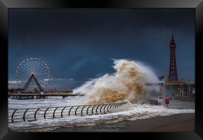 Storm Ciara hits Blackpool  Framed Print by John Finney