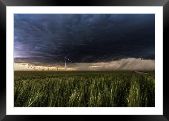 Wind farm Storm, Colorado Framed Mounted Print by John Finney