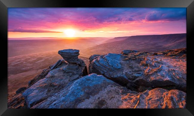 Kinder Scout sunrise from Fairbrook Naize Framed Print by John Finney
