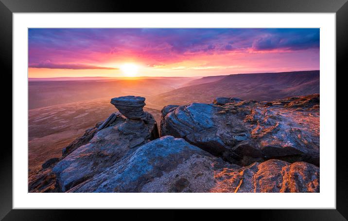 Kinder Scout sunrise from Fairbrook Naize Framed Mounted Print by John Finney