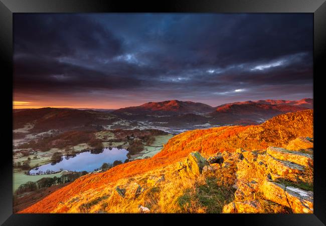 Great Langdale in Red, Lake District Framed Print by John Finney