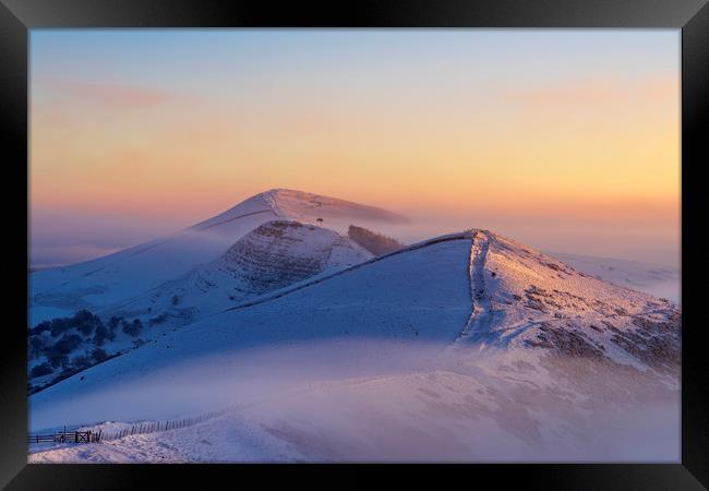 Winter Sunrise on the Great Ridge, Peak District Framed Print by John Finney