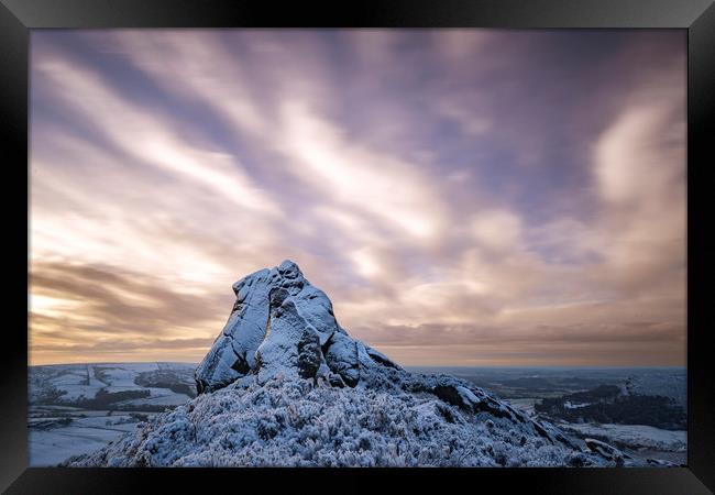 Ramshaw Rocks Winter Sunrise Framed Print by John Finney