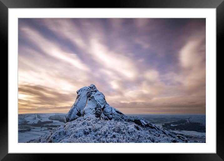 Ramshaw Rocks Winter Sunrise Framed Mounted Print by John Finney