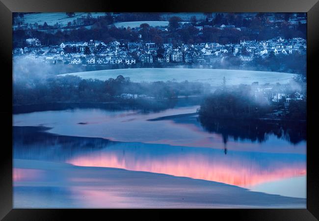 Keswick sunrise with Derwent water, Lake District Framed Print by John Finney