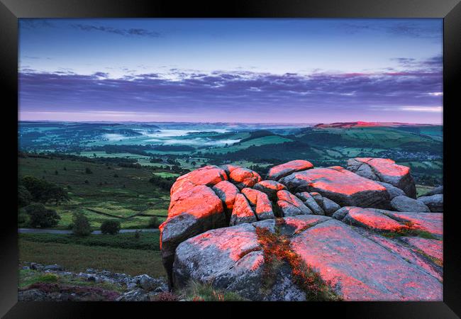Red on the Rocks. Curbar Edge Derbyshire Framed Print by John Finney