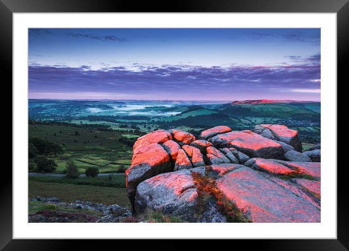 Red on the Rocks. Curbar Edge Derbyshire Framed Mounted Print by John Finney