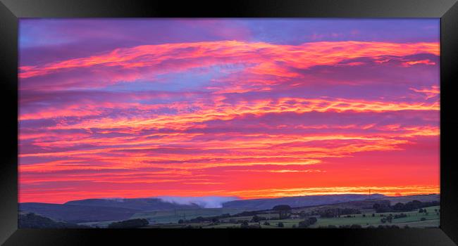 Red Sky over Kinder Scout. Framed Print by John Finney