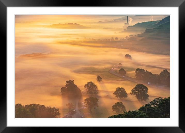 Golden Valley mist at sunrise, Peak District Framed Mounted Print by John Finney