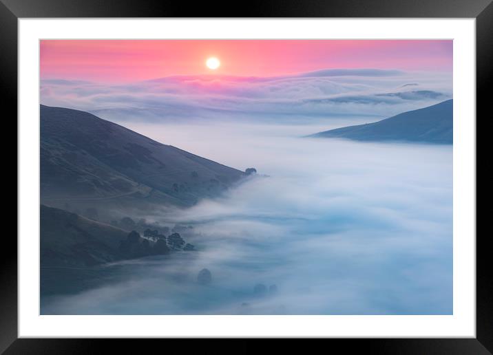 Sunrise over flowing fog above Edale Valley Framed Mounted Print by John Finney