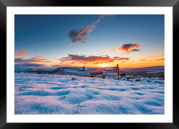 Shooting Cabins Winter Sunset, Hayfield Framed Mounted Print by John Finney