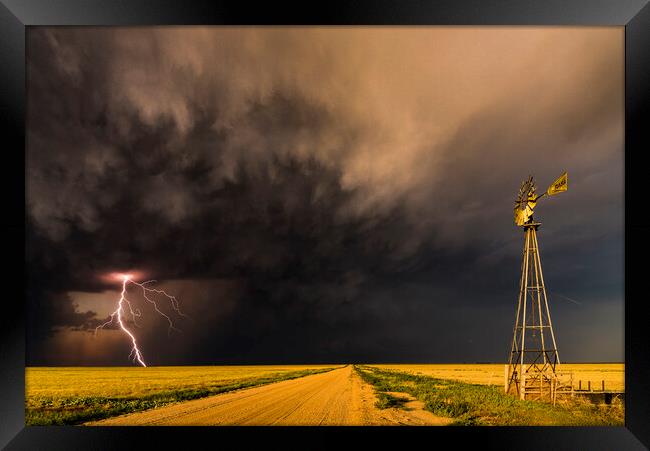 Colorado Windpump Lightning Framed Print by John Finney