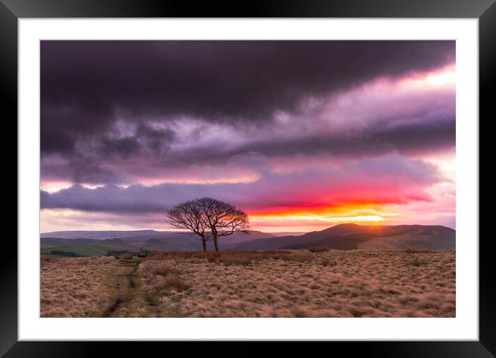 Sunrise over Winhill from Crookstone.  Framed Mounted Print by John Finney
