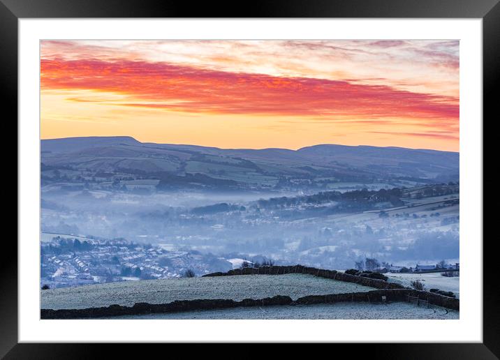Christmas day winter sunrise, New Mills,  Framed Mounted Print by John Finney