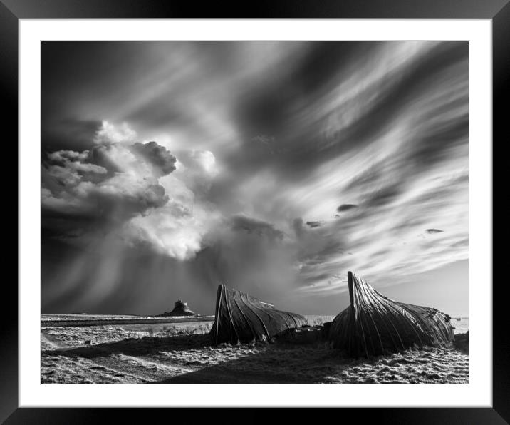  Lindisfarne. Northumberland. black and white Framed Mounted Print by John Finney