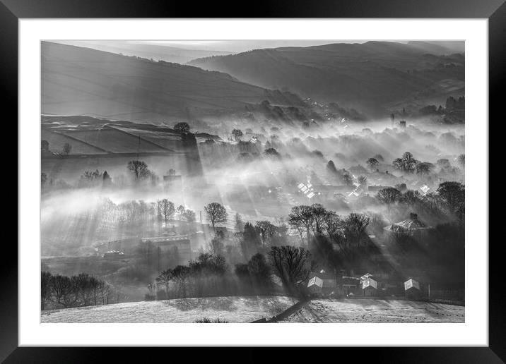 Hayfield Sunrise Shadows, Derbyshire, England.  Framed Mounted Print by John Finney