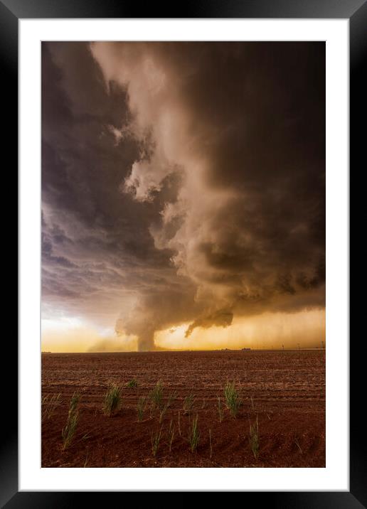 Tornado near the town of Floydada, Texas Framed Mounted Print by John Finney