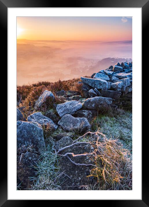 Frosty Colours at sunrise. Derbyshire, Peak Distri Framed Mounted Print by John Finney